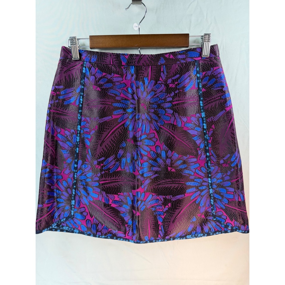 J.Crew Floral Jacquard Brocade Mini Skirt Purple Blue Metallic Floral Sz 4